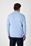 Romulo Male Baby Blue Cotton Italian F Corded Fabric Half Zippered D Mock Neck Regular Fit Sweater - 6
