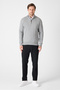 Romulo Men's Light Gray Cotton Italian F Corded Fabric Half Zip D Mock Neck Regular Fit Sweater - 3