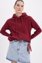 Women's Relax Fit Comfortable Cut Cotton Hooded Kangaroo Pocket Burgundy Sweatshirt - 2
