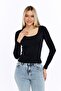 Women's long sleeve Stretch Fabric u-neck basic blouse