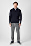 Romulo Men's Navy Blue Cotton Italian F Corded Fabric Half Zip D Mock Neck Regular Fit Sweater - 5