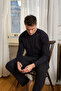 Men's Combed Cotton Buttoned Collar Black Pajama Set - 2