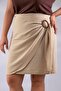 Plus Size Buckle Detail Women's Skirt Beige - 8