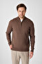 Romulo Men's Brown Cotton Italian F Corded Fabric Half Zip D Mock Neck Regular Fit Sweater