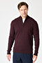 Focus Men's Burgundy Hair Knit Half Zip Cotton Blend Sweater - 6