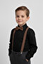 Boys' Long Sleeve Black Shirt and Brown Suspender Bow Tie Set