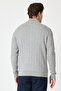 Focus Men's Light Gray Hair Knit Half Zip Cotton Blend Sweater - 8