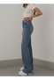 Women's Medium Blue Snow Wash Stretch Fabric Super High Waist Loose Leg Denim Palazzo Pants