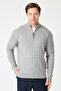Focus Men's Light Gray Hair Knit Half Zip Cotton Blend Sweater