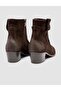 Suede Leather Brown Zippered Heeled Women's Western Boots - 3