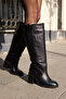 Polia Women's Black Genuine Leather Thick Heel Boots - 8