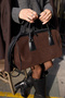 Vistola Women's Brown Black Gar Paneled Rcek Leather Suet Speddy Bag - 4
