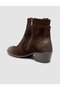 Suede Leather Brown Zippered Heeled Women's Western Boots - 5