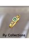 316L Steel Green Zircon Stone Enamel Stone Embroidered Gold Handcuff Bracelet