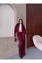 Women's Burgundy Double Zipper Knitwear Set - 2