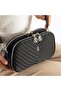 Women's Quilted V Patterned 3-Compartment Snap Fastener Adjustable Long Strap Shoulder Bag