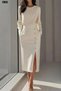 Elegant and Stylish Women's Long Sleeve Crew Neck Midi Crepe Dress - 3