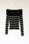 Women's White Striped Boat Neck Corded Fabric Knitwear Blouse - 7
