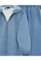 Hooded Zippered Front Pocket Jeans Set with Elastic Sleeves - Light Blue - 4