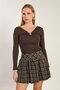 Women's Buckle Detailed V-Neck Long Sleeve Blouse - Bitter Brown