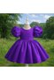 Special Design Purple Color Balloon Sleeve Bow Detail Girls Evening Dress