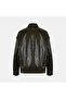 Women's Dark Green Shirt Collar Leather Bomber Jacket - 3