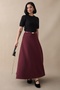 Flared Elastic Waist Scuba Burgundy Skirt - 4
