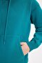 Women's Oversized wide cut cotton soft textured basic green k Hooded sweatshirt with fleece inside - 3