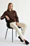 Regular Knitted Sweatshirt with Striped Detail Mock Neck Sleeves - 5