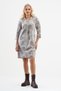 Bold Young Grey Leaf Patterned Velvet V-Neck Women's Dress