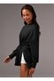 Black Adjustable Waist Drawstring Long Sweatshirt Tunic - Comfortable Fit Casual Women's Top - 3