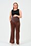 Maternity Stretchy Waistband Adjustable Satin Wide Leg Pants Brown