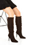 Women's Genuine Leather Stiletto Heeled Boots 7028 Brown Suede - 3