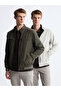 Khaki Standard Mold Stand Collar Men's Coat