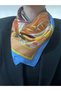 Imported Satin Blue Orange Colored Patterned 70*70 Stylish Women's Scarf - 2