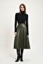 Green Waist-Sitting Leather Flared Skirt 4068 R4-E-K3