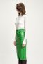 Green Gathered Waist Slit Detailed Leather Midi Skirt 4073 R3-J-K1 - 4