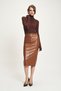 Tan Leather Midi Skirt with Gathered Waist and Slit Detail 4073 R3-J-K1
