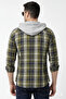 "Men’s Olive Green Checkered Hooded Casual Shirt – Full Sleeve" - 2