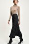 Black Gathered Fabric Pleated Satin Skirt 4070 R3-H-K3 - 6