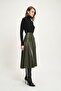Green Waist-Sitting Leather Flared Skirt 4068 R4-E-K3 - 3