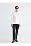 Ozmarka New Season White Polo Collar Printed Men's Sweatshirt - 2