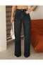 Women's Navy Blue Stretch Fabric High Waist Wide Leg Palazzo Jean Pants - 6