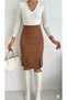Women's Tan Color Suede Fabric Slit Midi Skirt Length 65 cm