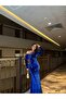 Velvet stretch fabric one-shoulder evening dress with stone embellishments 583137 cobalt blue - 2