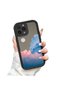 iPhone 14 Pro Max Compatible Drop-Resistant Black Silicone Case with Mirror Surface Colorful Cloud - 3