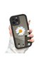 iPhone 15 Pro Max Compatible Drop Resistant Black Silicone Case Mirror Face Flower Patterns - 4