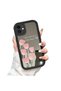 iPhone 12 Compatible Fall Resistant Black Silicone Case Mirror Faced Tulip Patterns - 3