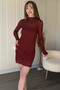Mock Neck Lined Mini Lace Burgundy Dress - 3