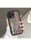 iPhone 14 Pro Compatible Fall Resistant Black Silicone Case Mirror Faced Tulip Patterns